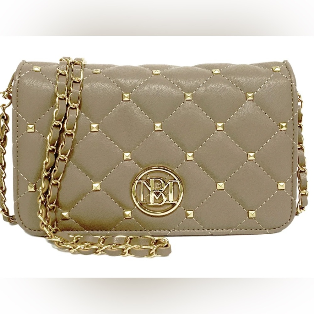 Badgley Mischka Diamond Quilted Taupe Crossbody Bag. New without tags